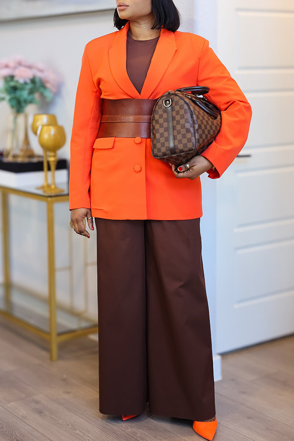 Stunning Waist Cincher Blazer & Wide Leg Pants Set