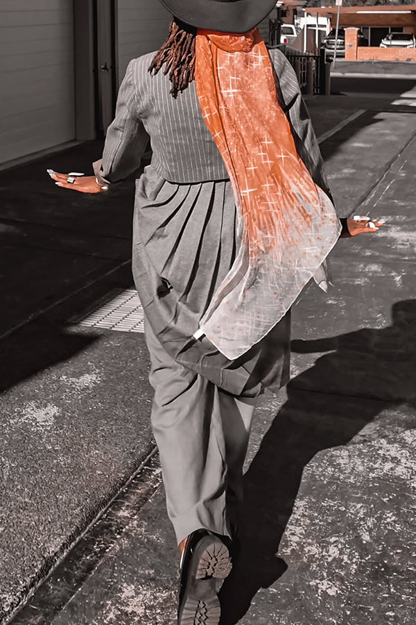 Stylish Striped Blazer & Pleated Patchwork Pants Set