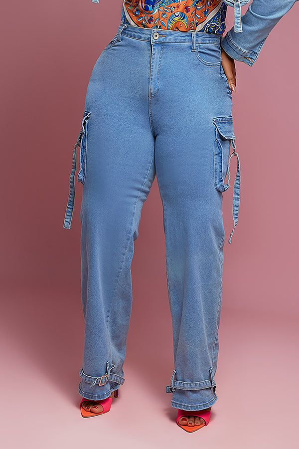 Street Style Double Pocket High Rise Jeans