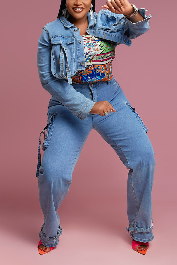 Street Style Double Pocket High Rise Jeans