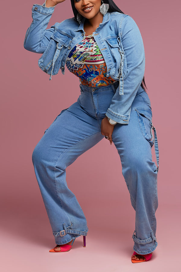 Street Style Double Pocket High Rise Jeans