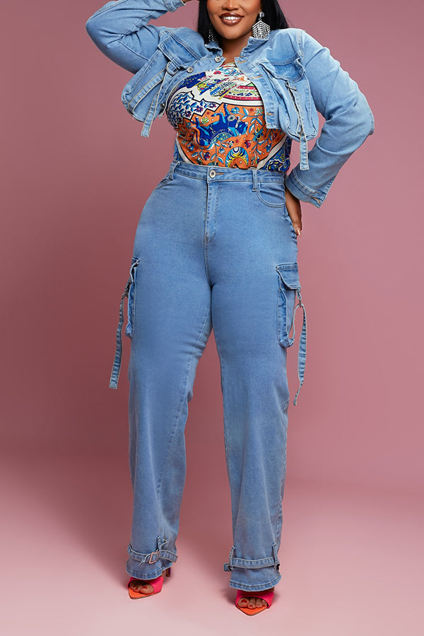 Street Style Double Pocket High Rise Jeans