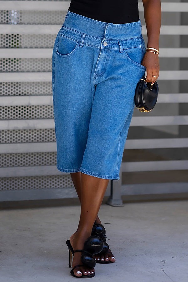 Street Style Patchwork High Rise Cropped Jeans