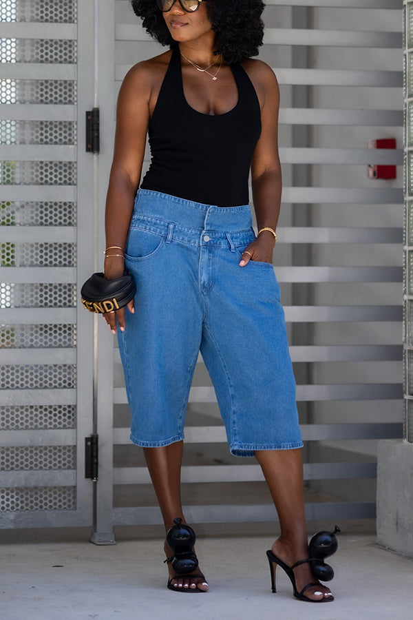 Street Style Patchwork High Rise Cropped Jeans