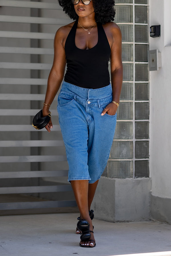 Street Style Patchwork High Rise Cropped Jeans