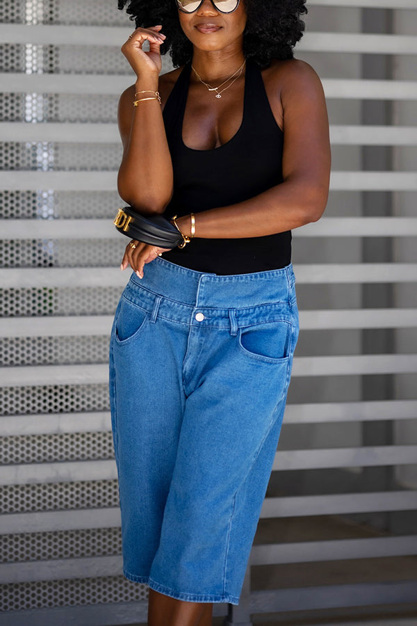 Street Style Patchwork High Rise Cropped Jeans
