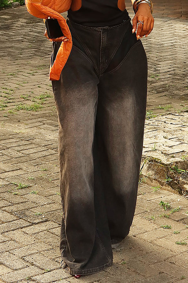 Cool Bleached High Waist Wide Leg Jeans