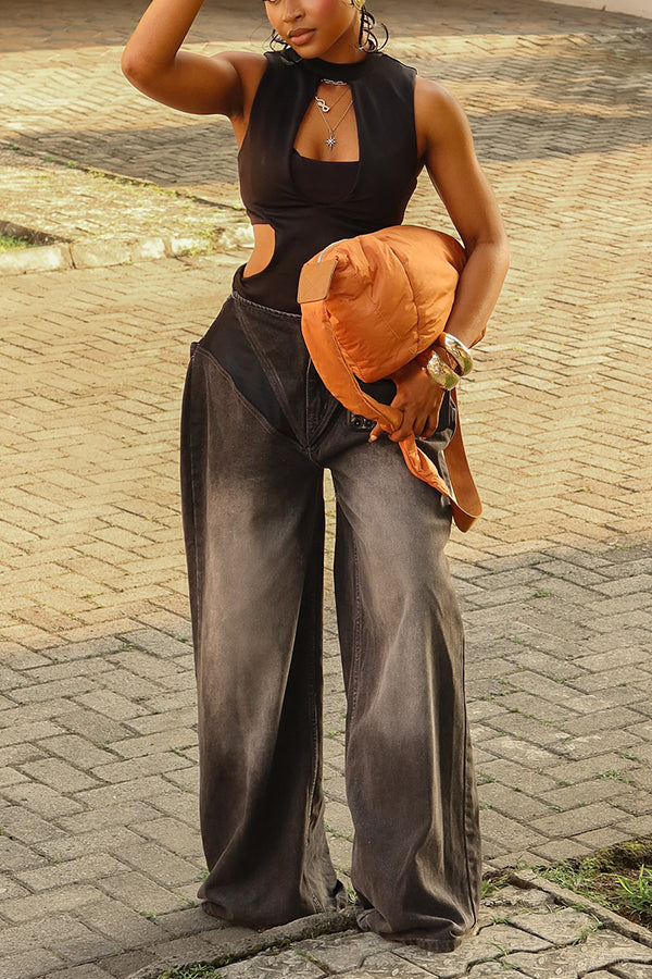 Cool Bleached High Waist Wide Leg Jeans