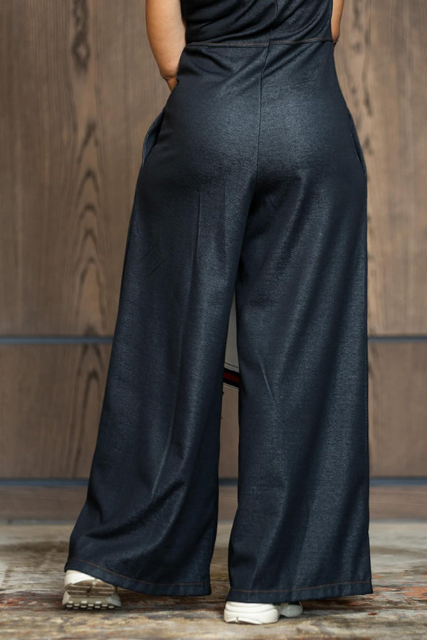 Fashionable Sleeveless Wide Leg Denim Jumpsuit