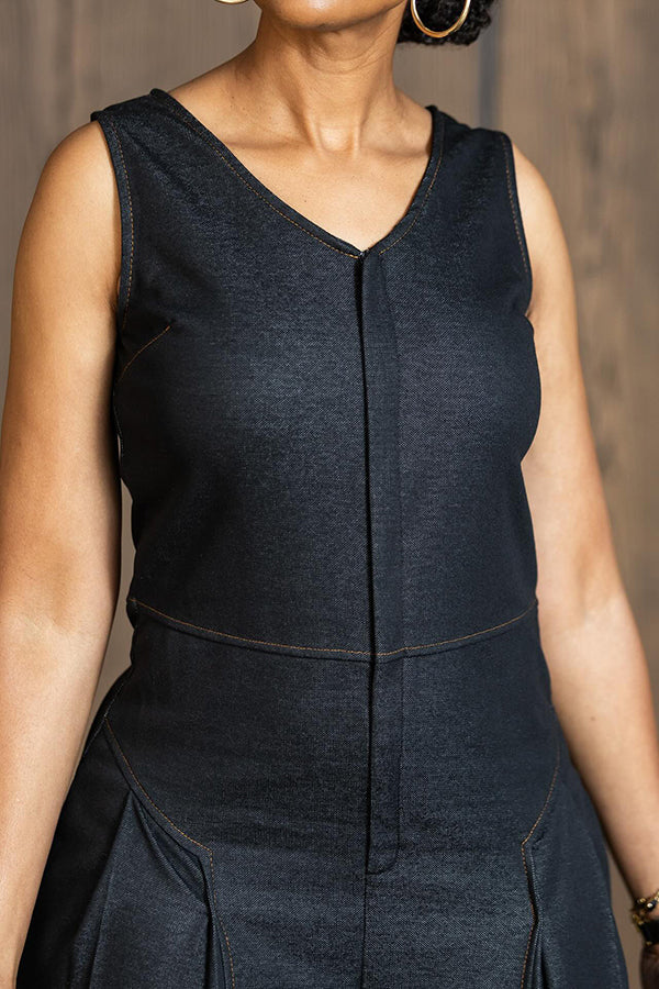 Fashionable Sleeveless Wide Leg Denim Jumpsuit