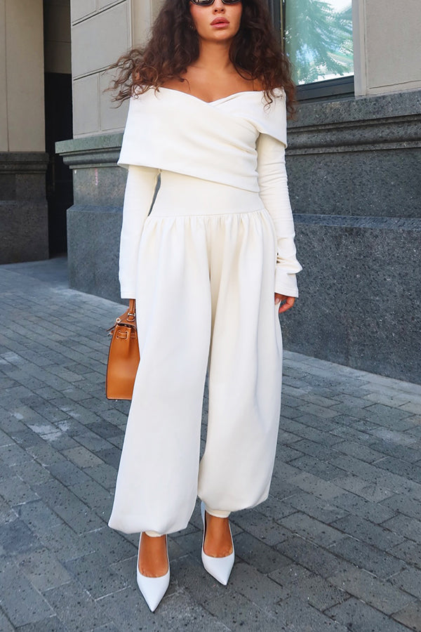 Fashionable Off Shoulder Cross Waisted Jumpsuit