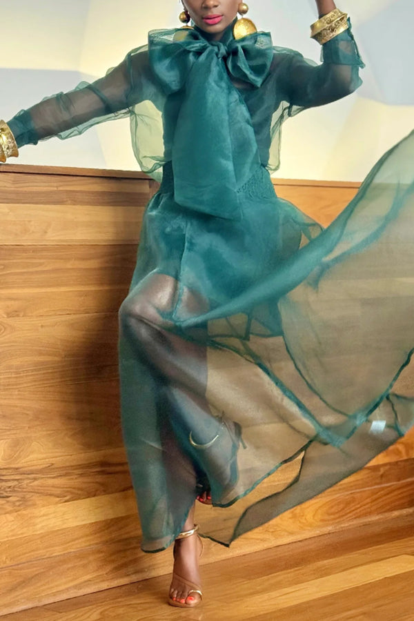 Glamorous Emerald Bow Top & Layered Skirt Set