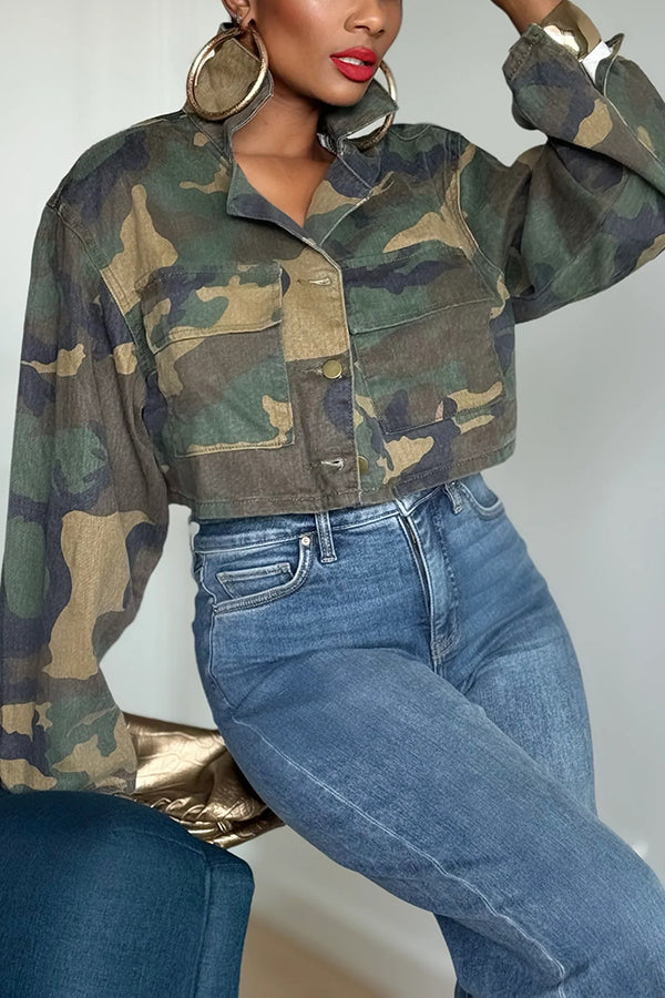 Casual Double Pocket Short Cargo Camouflage Jacket