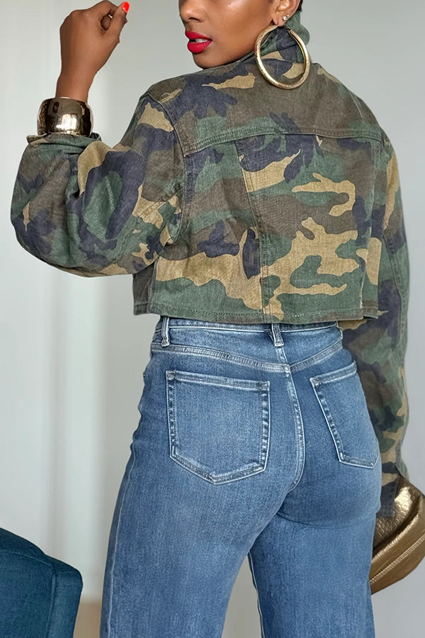 Casual Double Pocket Short Cargo Camouflage Jacket