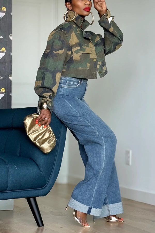 Casual Double Pocket Short Cargo Camouflage Jacket