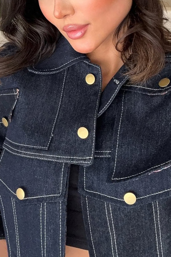 Vintage Patchwork Denim Jacket & Wide Leg Jeans Set