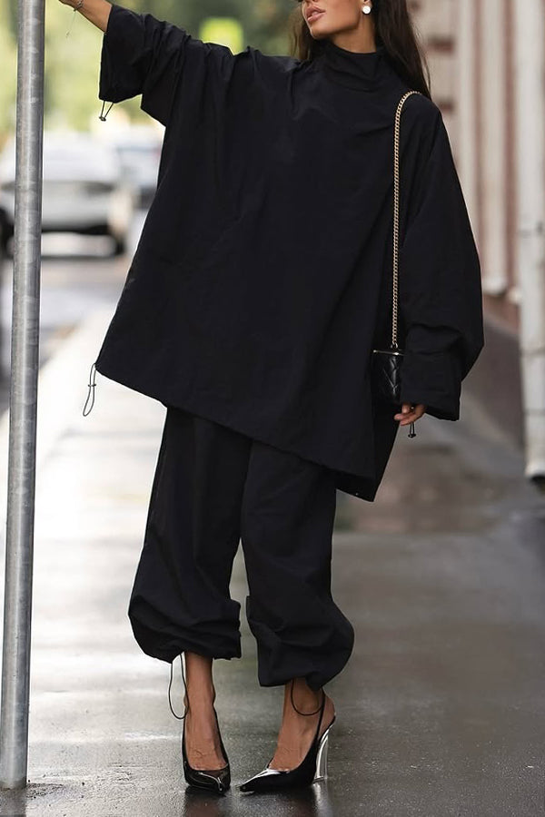 Fashionable Sports Drawstring Pullover Top & Pants Set
