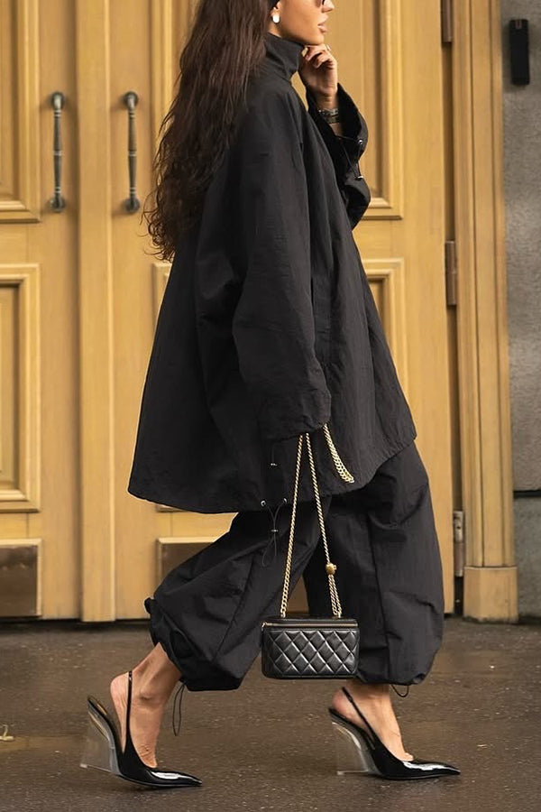 Fashionable Sports Drawstring Pullover Top & Pants Set