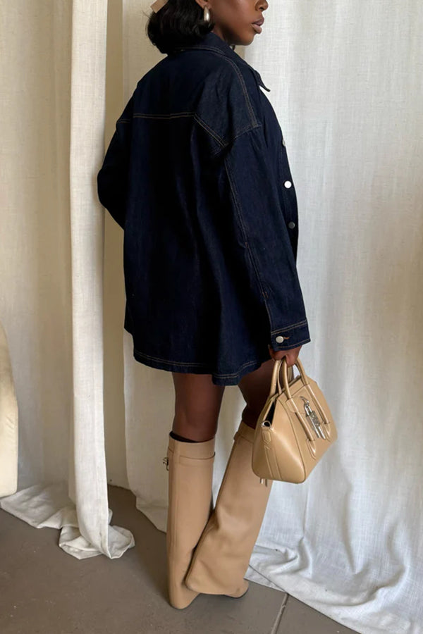 Vintage Denim Jacket & High Waist Cuffed Skirt Set