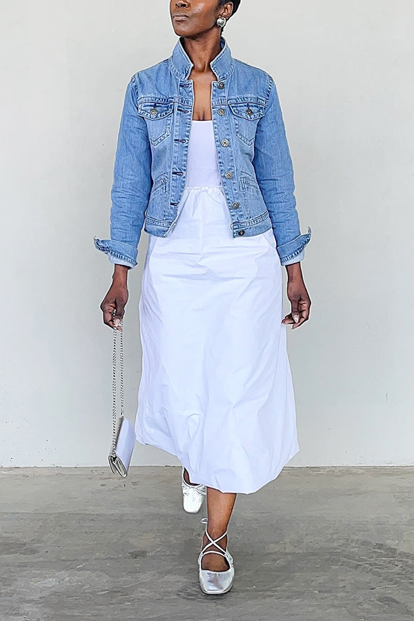 Street Style High Neck Double Pocket Denim Jacket