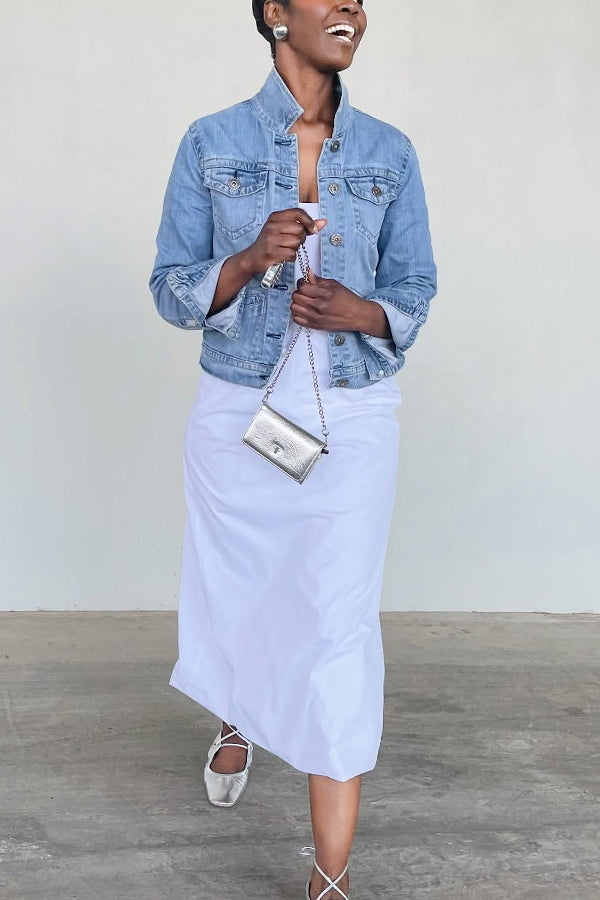 Street Style High Neck Double Pocket Denim Jacket