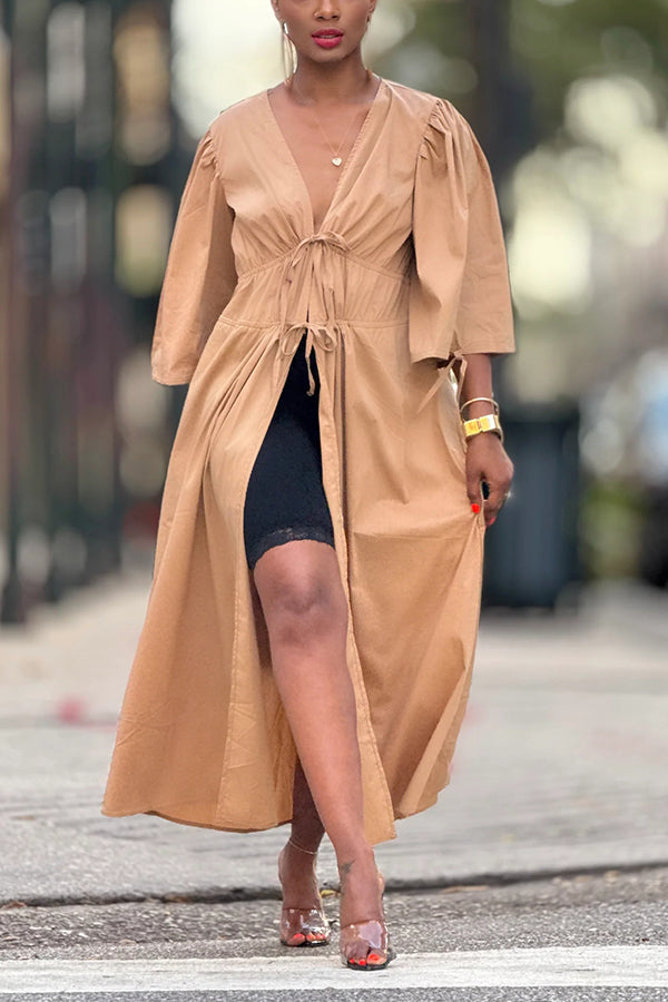Fashionable Lacing Stretchy Waist Pleated Maxi Top
