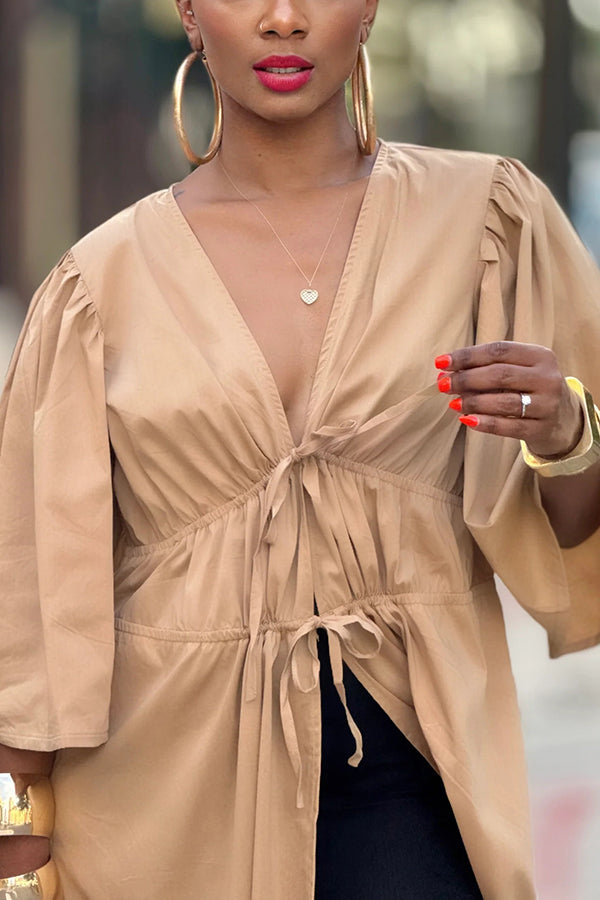 Fashionable Lacing Stretchy Waist Pleated Maxi Top