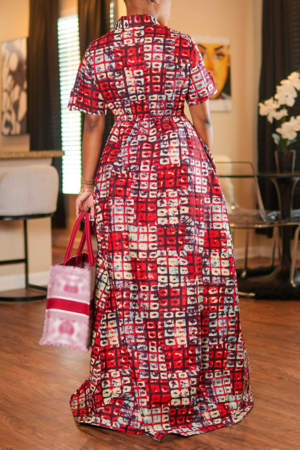 Stylish Graphic Print Half Zip Maxi Top