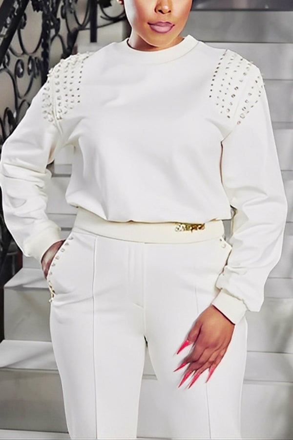 Casual Waisted Top & High Waist Pants Set