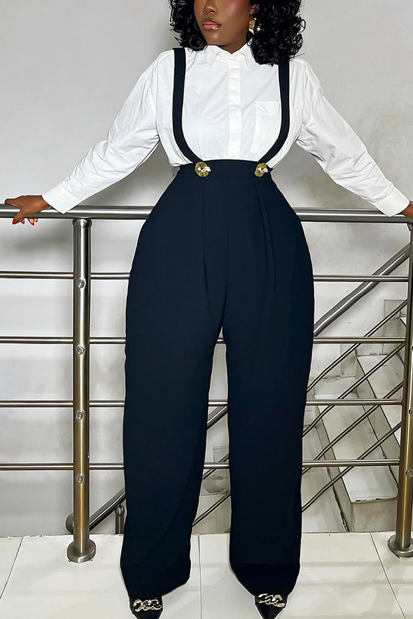Simple Shirt & Wide Leg Overalls Set