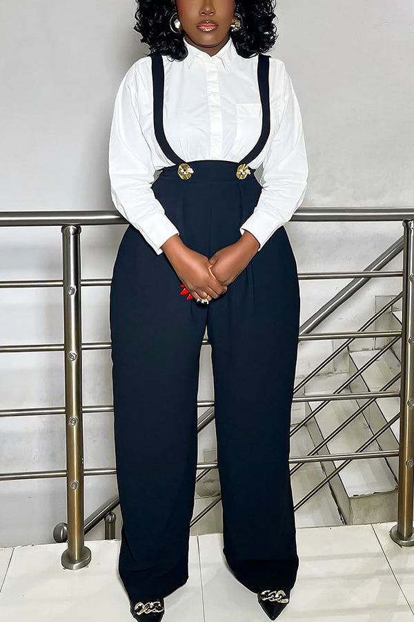 Simple Shirt & Wide Leg Overalls Set