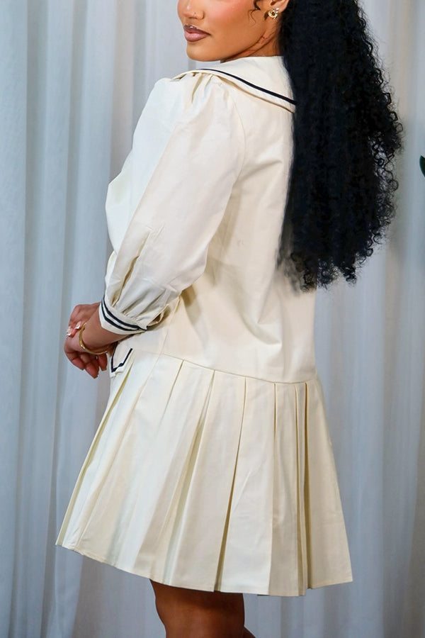 Cute Doll Collar Lacing Top & Pleated Skirt Set