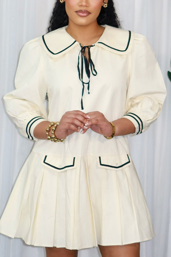 Cute Doll Collar Lacing Top & Pleated Skirt Set