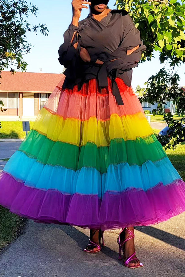 Striking Knotted Top & Colorful Ruffle Skirt Set