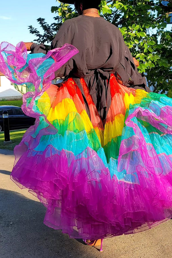 Striking Knotted Top & Colorful Ruffle Skirt Set
