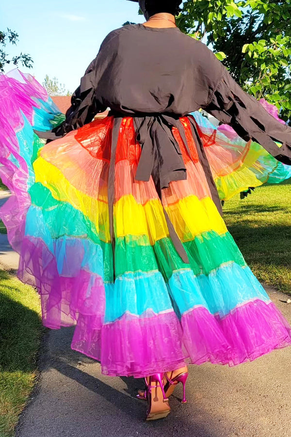 Striking Knotted Top & Colorful Ruffle Skirt Set