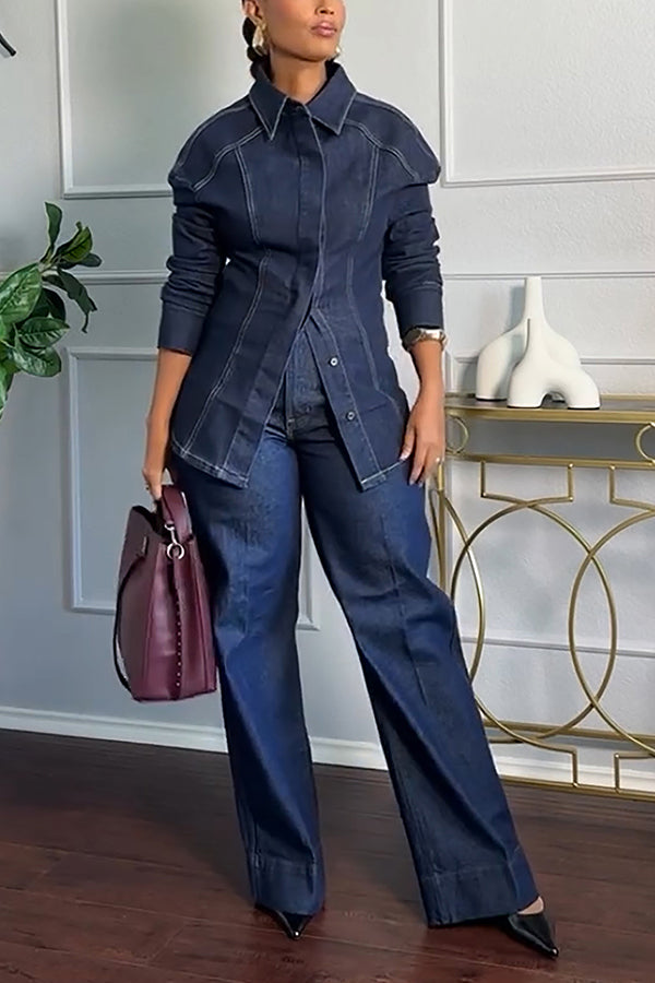 Stylish Denim Jacket & Wide Leg Jeans Set