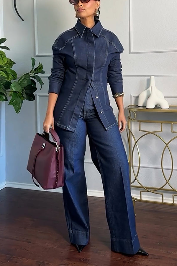 Stylish Denim Jacket & Wide Leg Jeans Set
