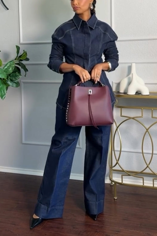 Stylish Denim Jacket & Wide Leg Jeans Set