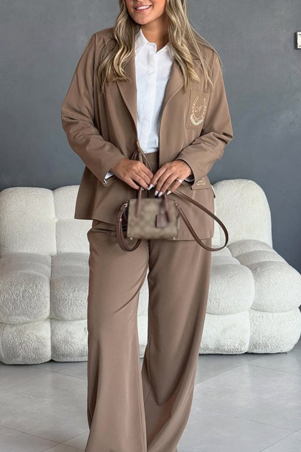 Casual Printed Blazer & Wide Leg Pants Set