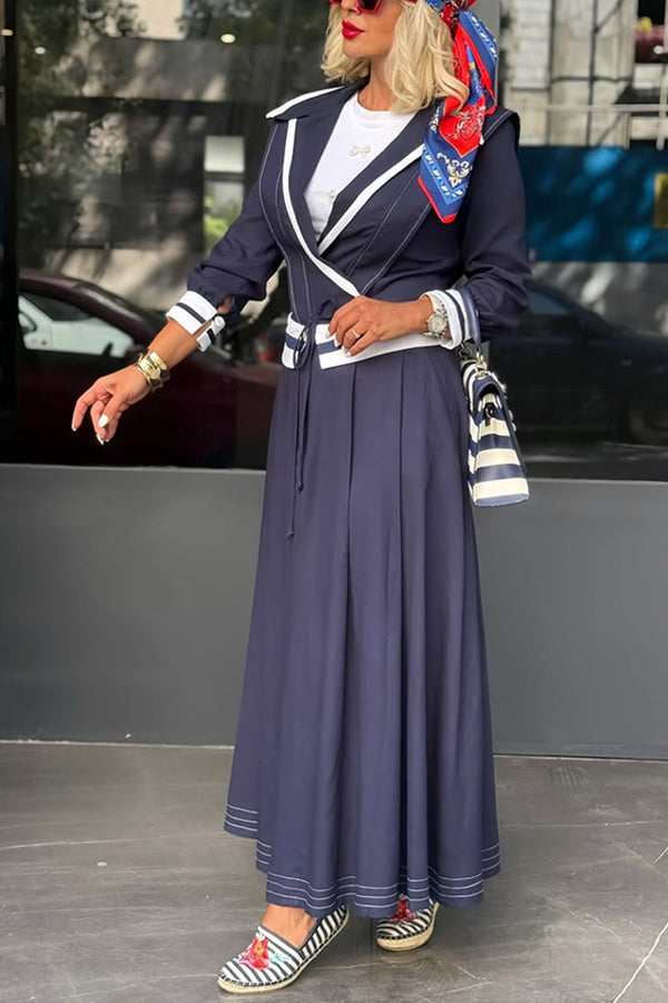 Stylish Color Block Top & Cuffed Waist Skirt Set
