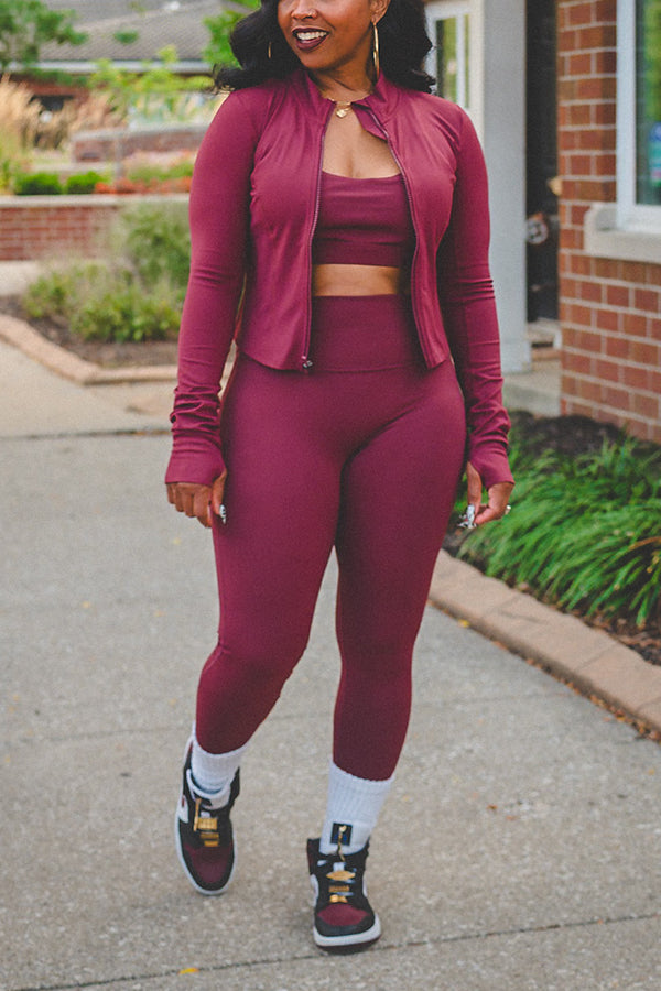 Sporty Top & Halterneck Vest & Skinny Pants Set