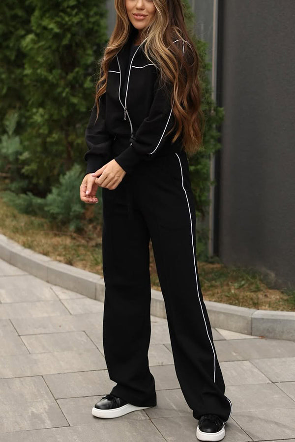 Sporty Zipper Jacket & High Waist Pants Set