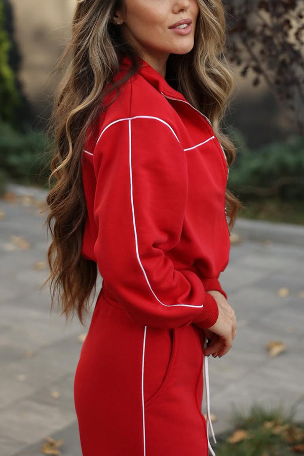 Sporty Zipper Jacket & High Waist Pants Set