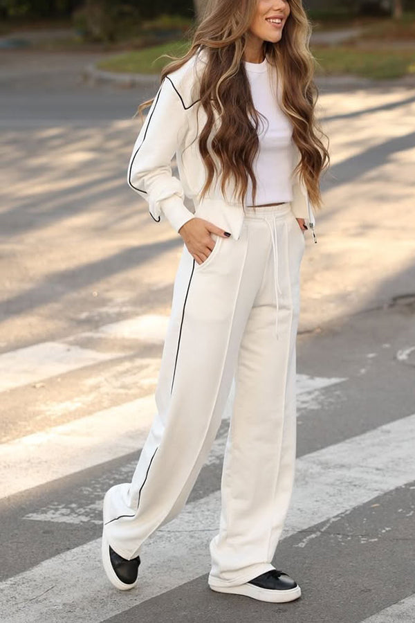 Sporty Zipper Jacket & High Waist Pants Set