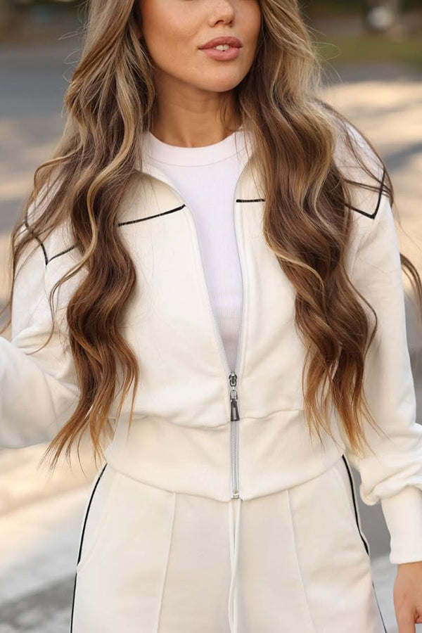 Sporty Zipper Jacket & High Waist Pants Set
