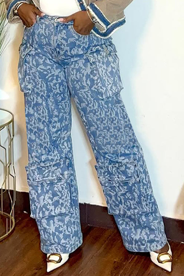 Street Fashion Printed Multi Pocket Work Jeans