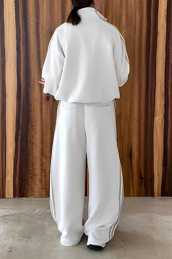 Sports Buttoned Webbing Top & Drawstring Sweatpants Set