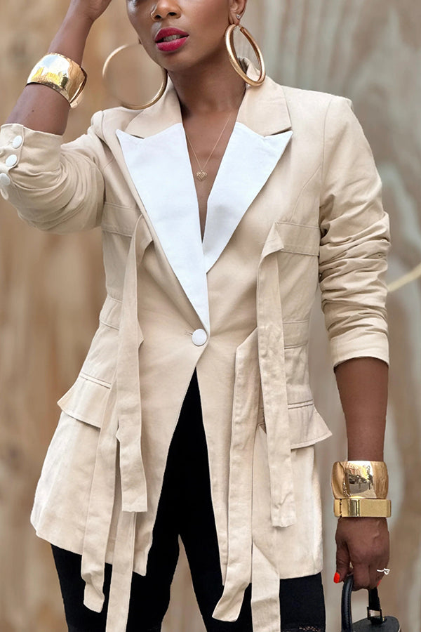 Edgy Color Block Self Tie Belt Blazer