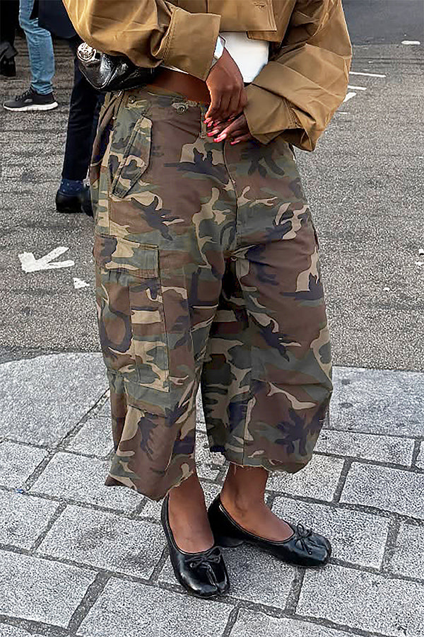 Versatile Low Rise Wide Leg Camouflage Pants